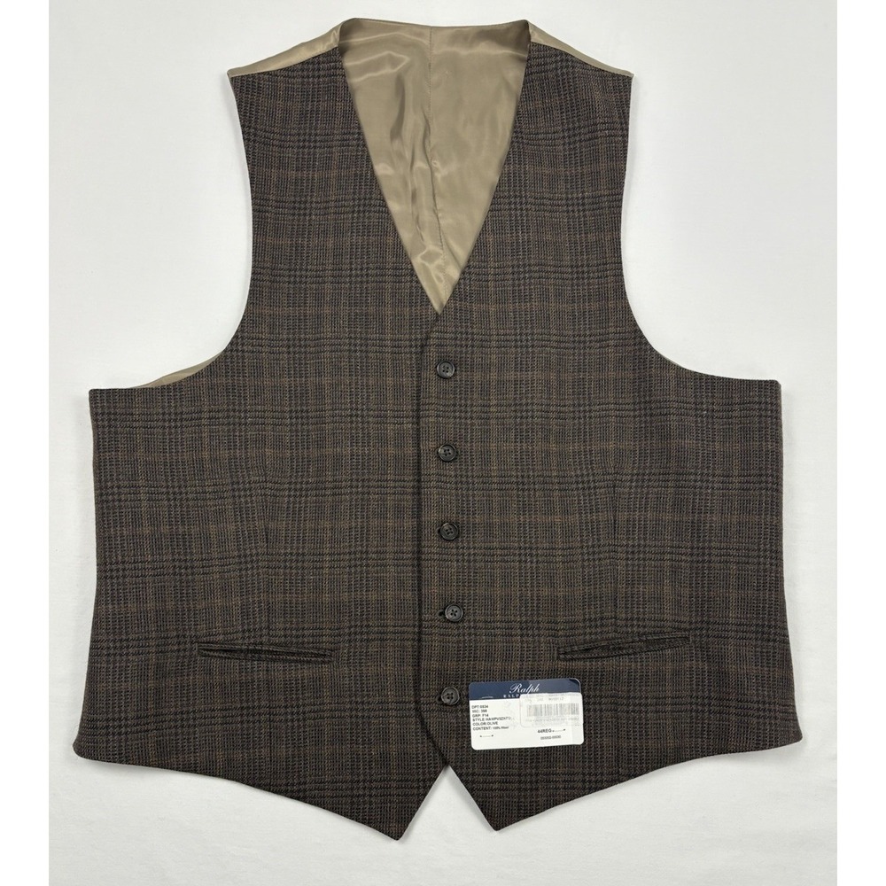NWT VTG Ralph Ralph Lauren Wool Tweed Olive Glen Plaid Prince of Wales Vest 44R